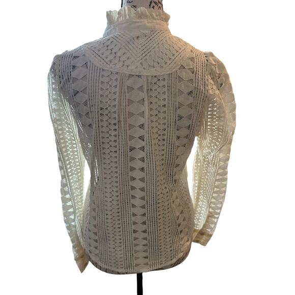 EUC Anthropologie Ivory Victorian Inspired Long Sleeve Lace Top Size 2 Romantic - Picture 5 of 9